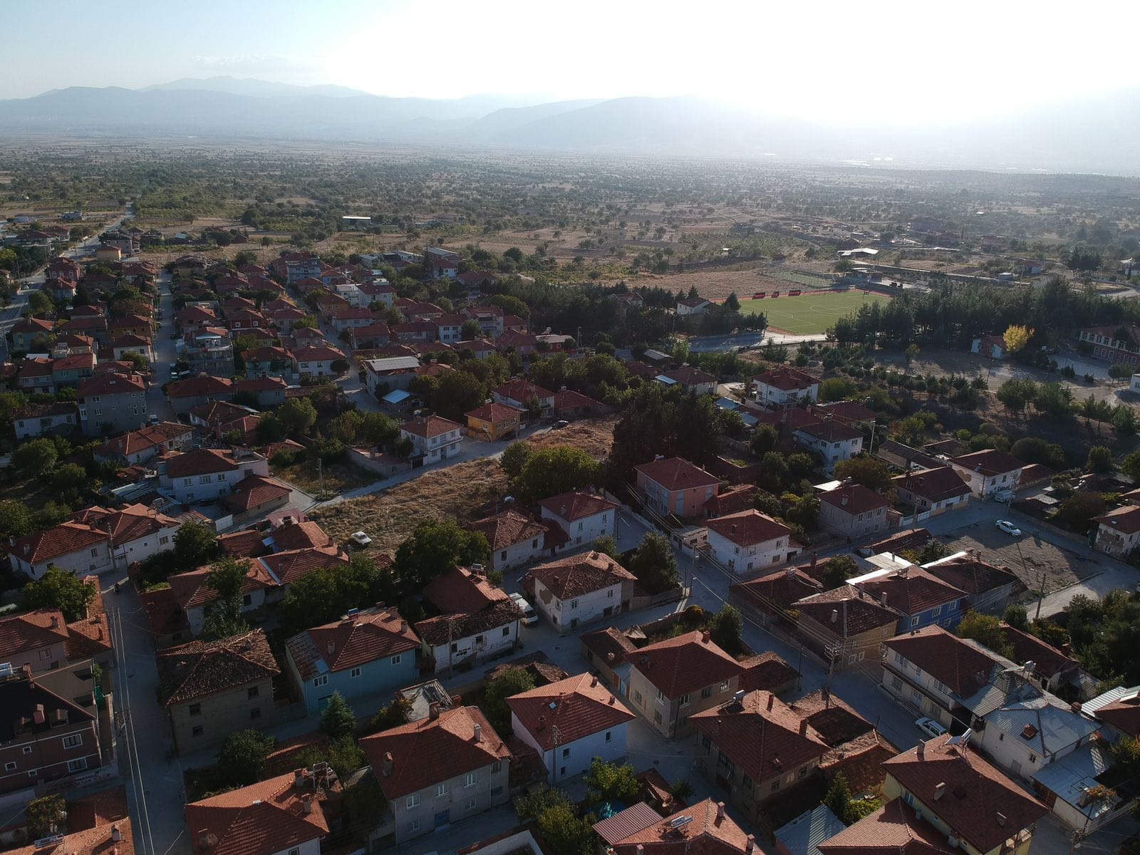 Hisseli tapulu arsalarda parsel sınırlarını gösteren havadan yerleşim görünümü, Denizli